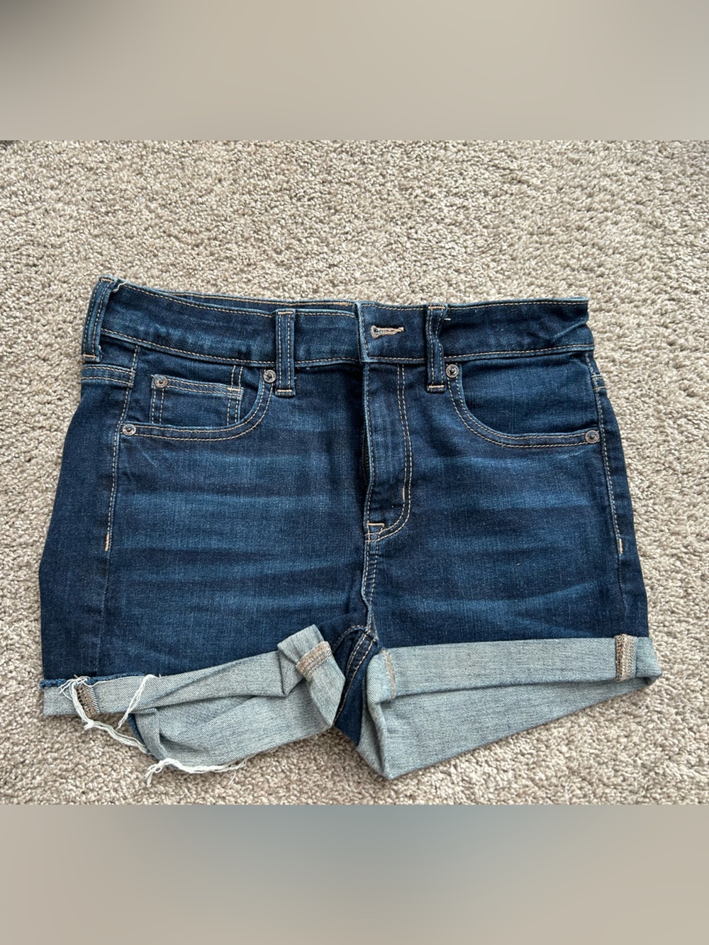 American Eagle Outfitters Dark Blue Roll-Cuff Denim Shorts